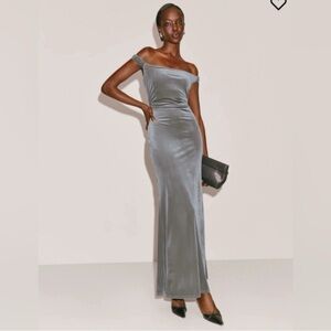 Reformation Off Shoulder Silver/gray velvet Dress